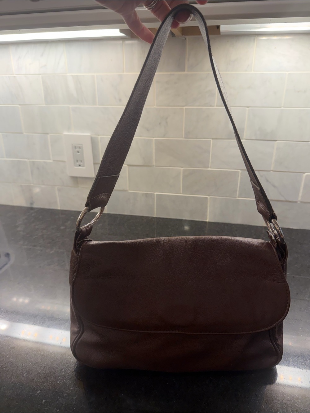 Vintage Genuine Leather Brown Shoulder Bag Purse Flap